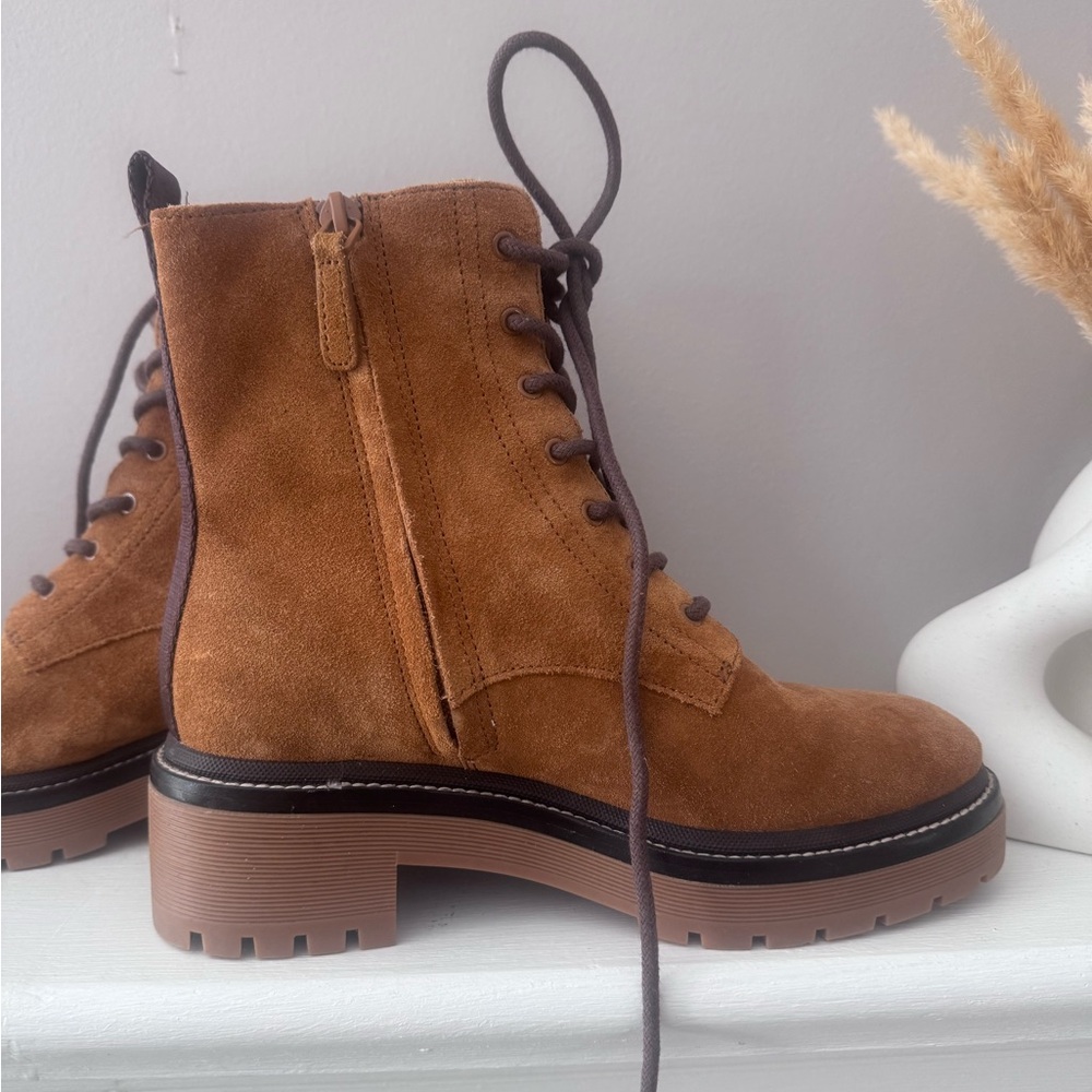New Tory Burch Tan Suede Ankle Booties s5.5M miller embossed suede combat boots - Picture 6 of 14